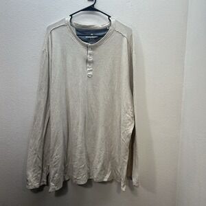 Tommy Bahama Men's Soft Stretch Long Sleeve Henley T-Shirt Tan Bamboo Blend XL
